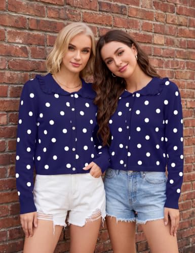 Image of HOCANDY Women Ruffle Collar Cardigan Sweater Preppy Cute Button Up Sweaters