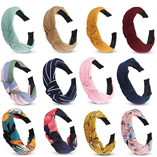 Jaciya 12 Pieces Knotted Headbands for Women Solid Headbands for Women Wide Headbands for Women Knot Headband Diademas para Mujer Headband for Women Cloth Headbands Knot Headbands