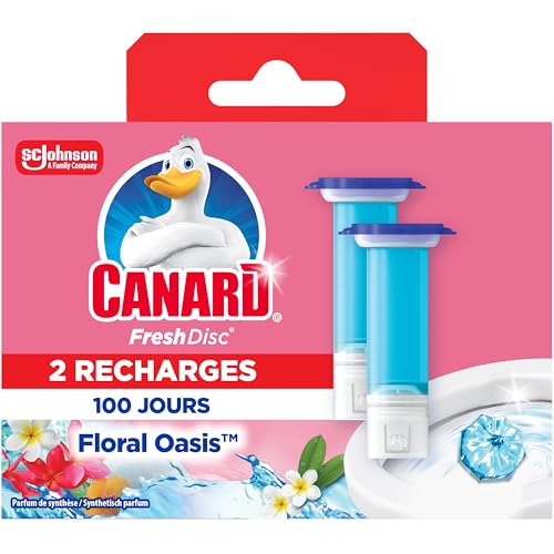 Canard WC - Recharges Fresh Disc Floral Oasis – Bloc Sans Cage Nettoyant WC - 100 Jours De Nettoyage Puissant – 2 Recharges