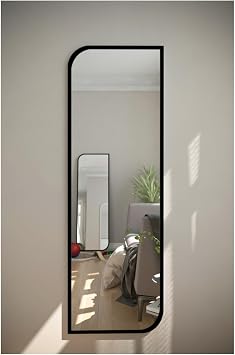 Siyah  apraz Oval Dekoratif Boy Duvar Aynas ,Siyah 50X150