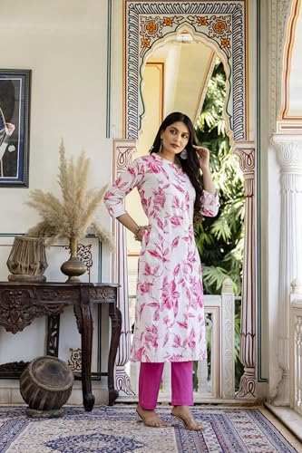 Image of Pistaa's Women Printed Mandarin A-Line Cotton Kurta With Palazzos
