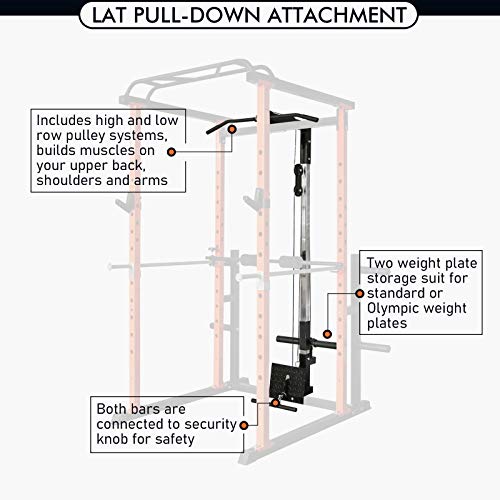 RitFit Power Cage with LAT Pull Down and 360° Landmine, 1000LB Capacity Power Rack Full Home Gym for Weightlifting, Come with J-Cups,Dip Bars and Other Attachments