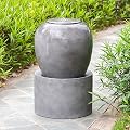 19.5x19.5x32.5 Heavy Outdoor Cement Fountain Antique Gray, Cute Unique Urn Design Water Feature for Home Garden, Lawn, Deck & Patio