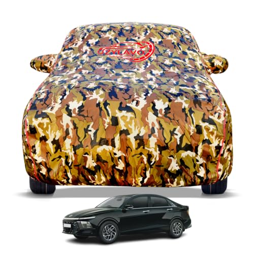 Image of Premium Car Cover for Hyundai's Verna 2017-2022 Models | Waterproof, UV & Dust Protection | Mirror & Antenna Pocket | Triple Stitched, Soft Inner Lining, Belt & Buckle (Jungle Print)