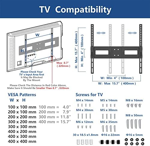 RFIVER Tabletop TV Stand with Bracket For 27 to 55 Inch LCD/LED/Plasma TV, Height-adjustable TV Stand with 8MM Tempered Glass Base and Cable Management, Max 40KG& VESA 400x400mm