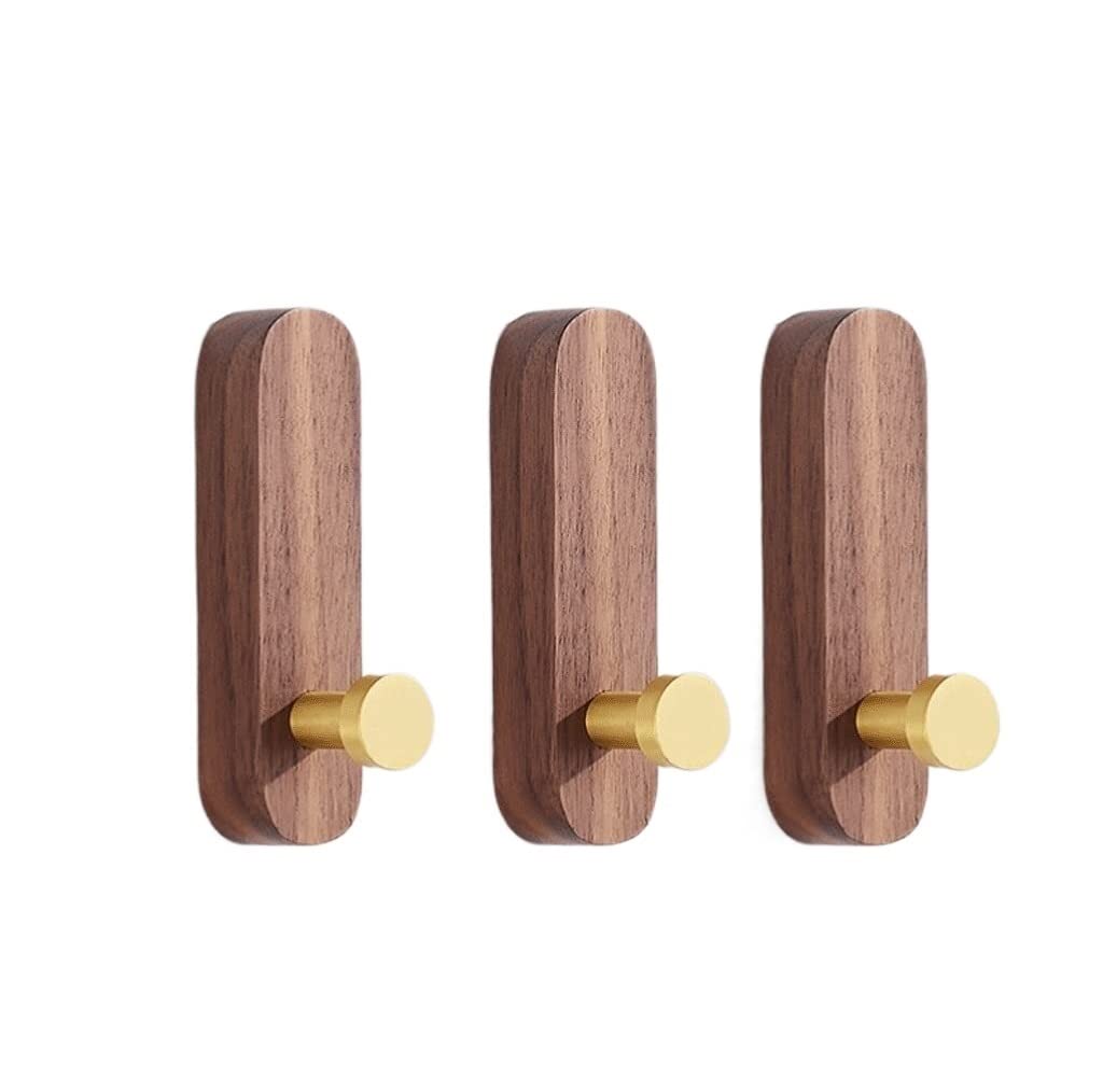 AZHKJKZH Coats Hooks Wall Mounted Walnut Wood Coat Hooks,Wall Mounted Rack Rustic Wooden Heavy Duty Robe Hat for Hanging Bathroom Clothes Towel(3pcs)