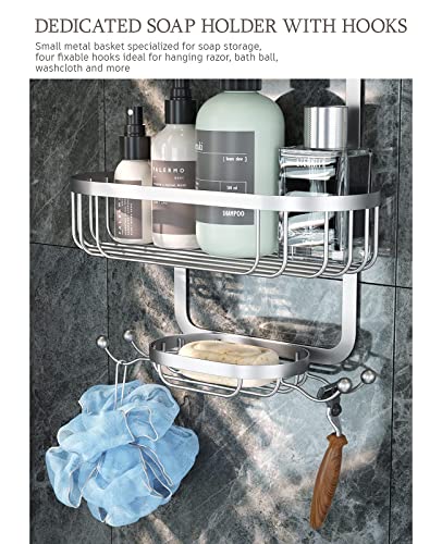 Kadolina Bathroom Hanging Shower Organizer, Over Head Shower Caddy Shower Storage Rack Basket With Hooks For Razor And Sponge Rustproof, Silver [Patented] #TOP4