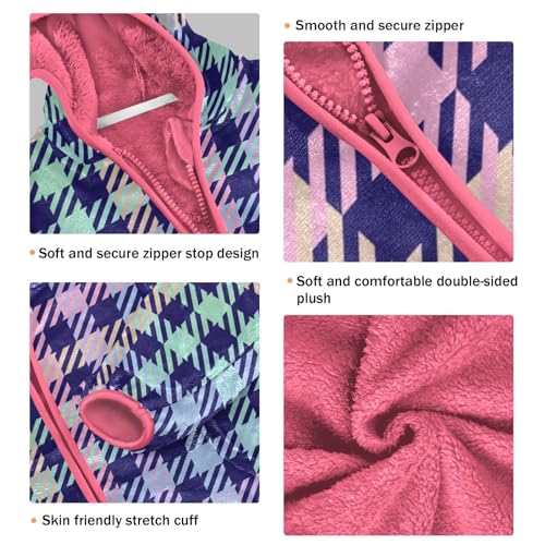 GuoChe Rainbow Plaid Navy Sherpa Jacket3