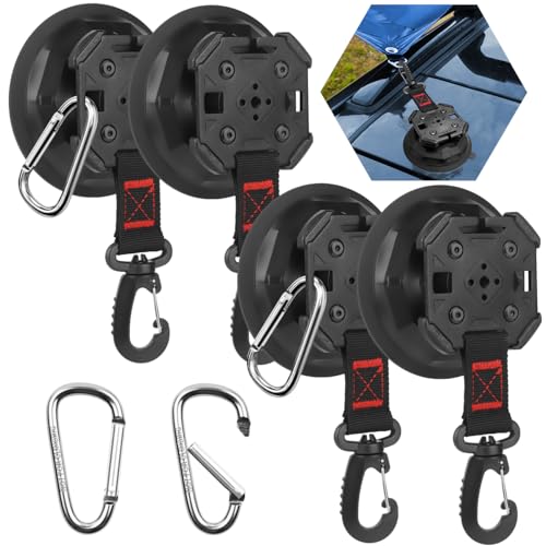 4PCS Upgrade Heavy Duty Rotating Vacuum Suction Cups Anchor Hooks With 4PCS Buckles Large Hook Suction Cup Hangers Strong Suction Cup Hook for RV Awning Camping Outdoor Window Suction Cups With Hook