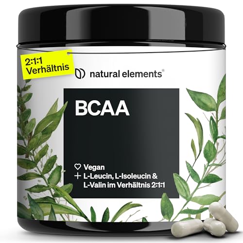 natural elements BCAA – 360 kleine Kapseln – essenzielle Aminosäuren – Leucin, Isoleucin & Valin – hoch bioverfügbares 2:1:1-Verhältnis – vegan, hochdosiert, ohne unnötige Zusätze, laborgeprüft