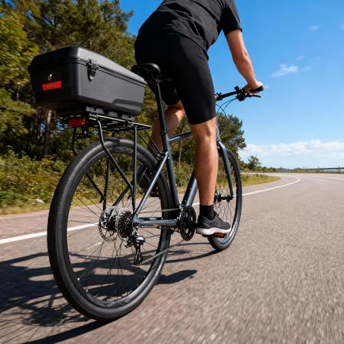 PINNAMAX Fahrrad-Topcase mit Adapterplatte – Schnellverschluss-Fahrradbox mit Griff – Abschließbarer, wasserdichter Fahrrad-Gepäckträger, große Kapazität (Grundlage+Koffer)