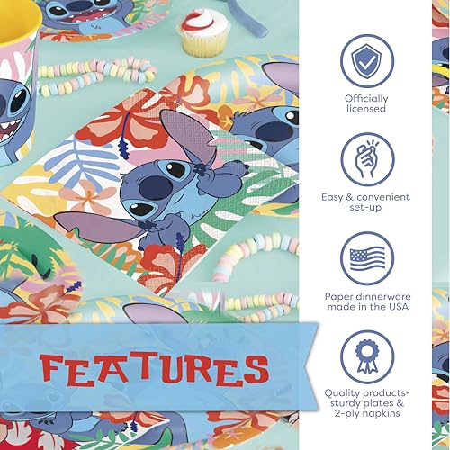 Lilo and Stitch Birthday Party Decorations for 16 | Banner, Tablecloth, Balloons, Plates and Napkins, Sticker | Stitch Birthday Decorations | Officially Licensed - Image 6