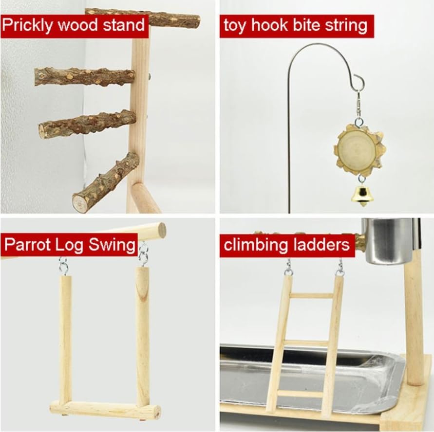 Luminexia Cavalletto per Uccelli,leggio per pappagalli,Parco Giochi Cockatiel,Parco Giochi per Uccelli,Giochi per Esercizi con Altalena in Legno（40cm*23cm*36cm）