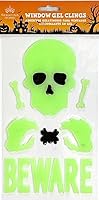 Vista 5 de Adhesivos de ventana de Halloween que brillan en la oscuridad con gel - 6 hojas de diseños reutilizables de Halloween: Frankenstein, esqueletos
