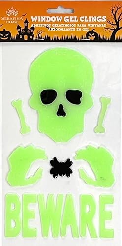 Miniatura 5 de Calcomanías de gel para ventana que brillan en la oscuridad de Halloween, 6 hojas de diseños reutilizables de Halloween Frankenstein, esqueletos