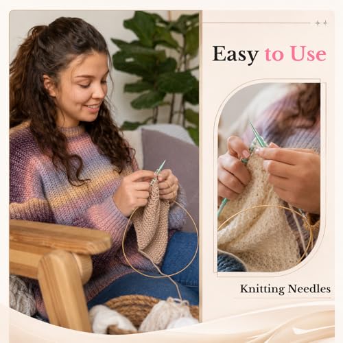 Image of Katech Circular Knitting Needles- 13 Pairs Interchangeable Knitting Needles Set with Flexible Cables-Perfect for Sweater /Beanie Hat /Blanket /Afghan /Socks(3.0mm~10.0mm) Ideal Gift for Beginners