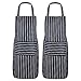 Schürzen für Männer Kochschürze, Herren Arbeitsschürze Schürze für Frauen mit Taschen verstellbare Schürzen für Arbeit Küche, Marineblau gestreift, Large
