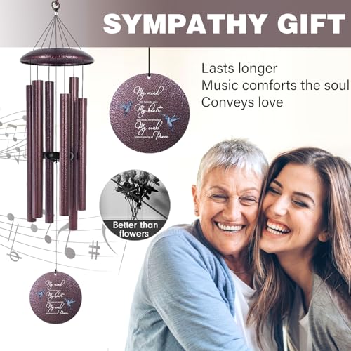 Image of ASTARIN 36 inch Large Deep Tone Personalized Sympathy Wind Chimes, Memorial Wind Chime for Loss of Mother Father Loved One, Hummingbird Bereavement Gifts Decor Outdoor Patio Garden, Produced in Texas