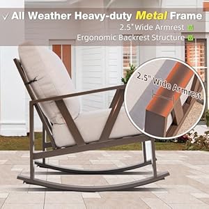 Patio Porch Furniture Set, Patio Outdoor Rocking Chairs Set of 2 with Coffee Table, 3 Piece Metal Outdoor Patio Furniture Set, Small Patio Bistro Conversation Set, Beige Patio Porch Furniture Set Patio Outdoor Rocking Chairs Set of 2 with Coffee Table 3 Piece Metal Outdoor Patio Furniture Set Small Patio Bistro Conversation Set Beige