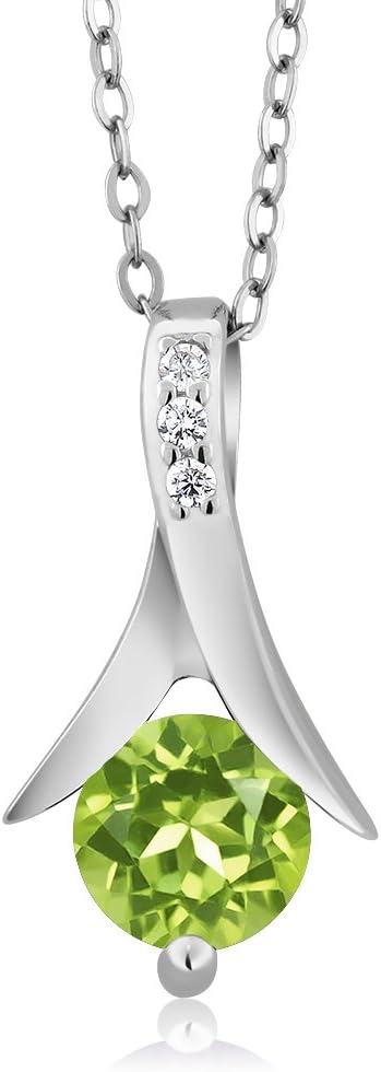 Gem Stone King 3.00 Cttw Green Peridot and White Moissanite Pendant and Earrings Jewelry Set For Women | 925 Sterling Silver | 6MM Round Gemstone Birthstone | With 18 Inch Chain - Image 3