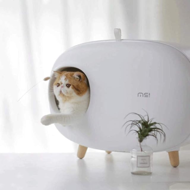 Self-cleaning Cat Litter Box Reusable Deodorant Splash-proof Cat Litter Box Litter Box Closed Large,Cat Toilet, Cat House, Cat Litter Box (Color : White)