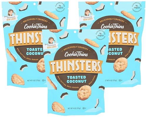 Image of Thinsters Cookies, Toasted Coconut Cookie Thins, 4 oz Pack (Pack of 3)