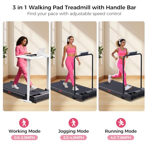 Portable Walking Pad Treadmills for Home Small, Electric Walking Treadmill for Exercising, 3.0HP Compact Walking Pad Treadmill with Handle Bar, 0.6-7.6MPH, 350LB Capacity - Image 4