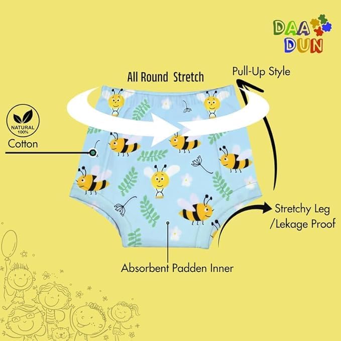 Image of Baby Padded Underwear - Soft Cotton Potty Training Pants for Toddlers, Washable & Reusable, Leak-Proof Training Underwear for Boys & Girls