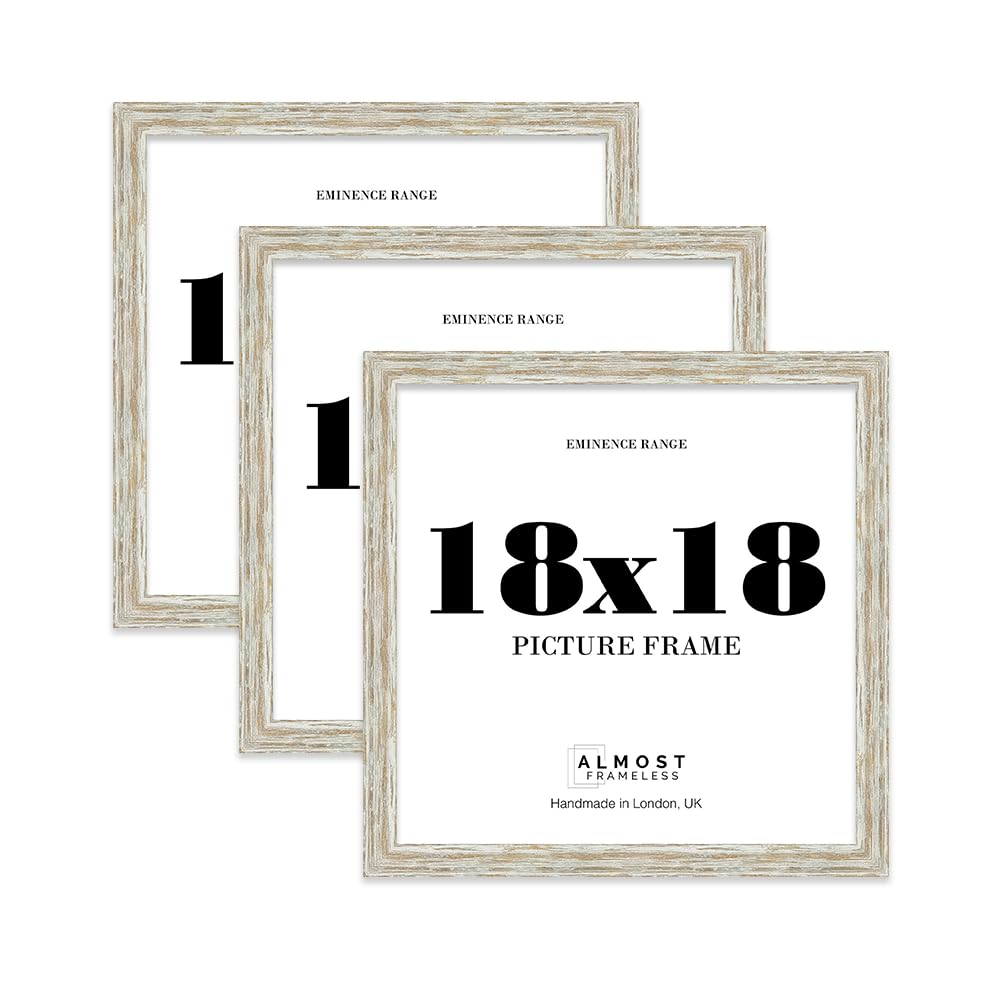 18x18 Distressed White Oak Picture Frame - Rustic Wood Industrial Effect Photo Frame for Wall Display, Ideal for Posters, Prints & Home Décor, Wall Hooks, 32mm Edge - 3 Pack — image 1