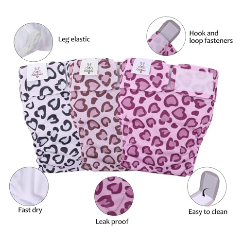 Image of CuteBone Washable Dog Diapers Female No Tail Hole 3 Pack Reusable Doggie Period Training Pants for Docked-Tail Frenchie French Bulldog Boston Terrier Without Tail WWD18S
