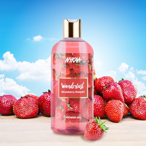Image of Wanderlust Strawberry Daiquiri Shower Gel, 250 ml| Nourishes & Hydrates| Gentle Cleanser| Sweet Smell of Strawberry |Enriched With Aloe Vera| Paraben-Free, Vegan Formula| Suitable for All Skin Types | Nourishes & Hydrates, Enriched With Aloe Vera, Paraben-Free, Vegan Formula, Suitable for All Skin Types