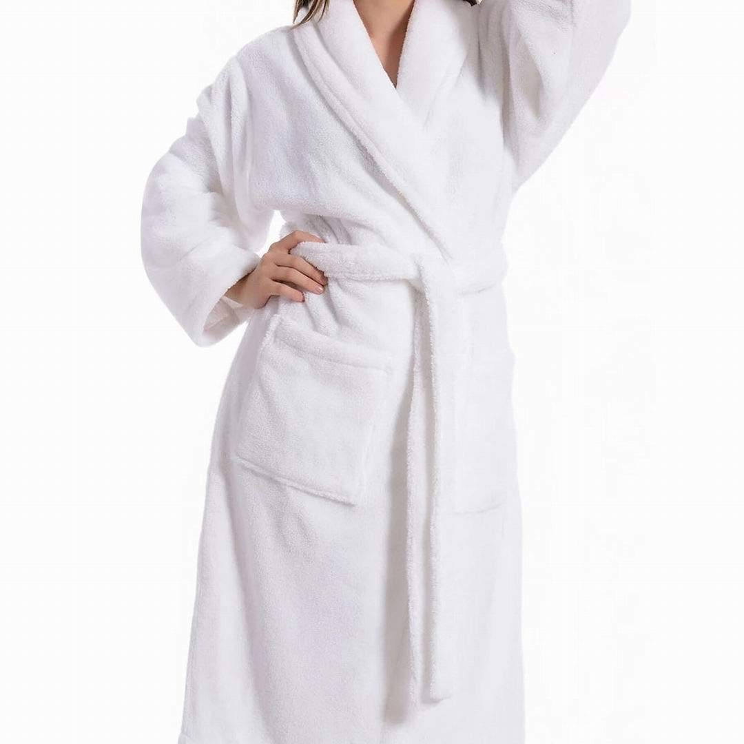 VINN Dunn Supersoft Unisex Terry Toalla de algodón egipcio Albornoz Hotel Spa Albornoz altamente absorbente mujeres hombre toalla acogedor baño abrigo 400GSM blanco
