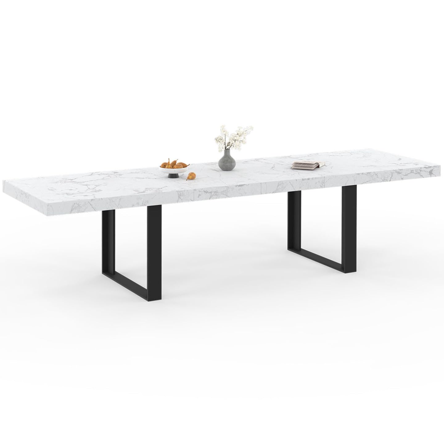 IDMarket – Mesa de comedor extensible Phoenix rectangular 6-12 personas bandeja efecto mármol blanco Alaska 200-300 cm