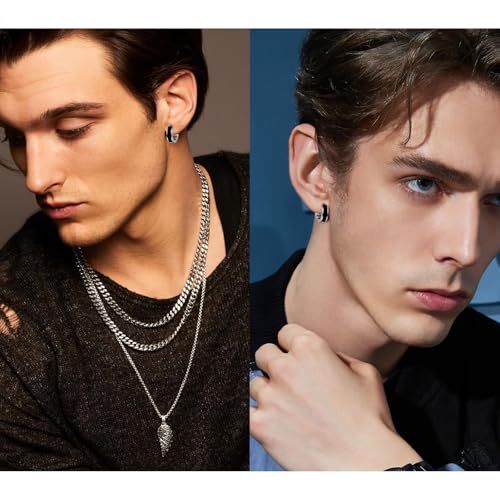 TGNEL Black Titanium Earrings Men Enamel Small Hoop Earrings Hypoallergenic for Men Sensitive Ears2