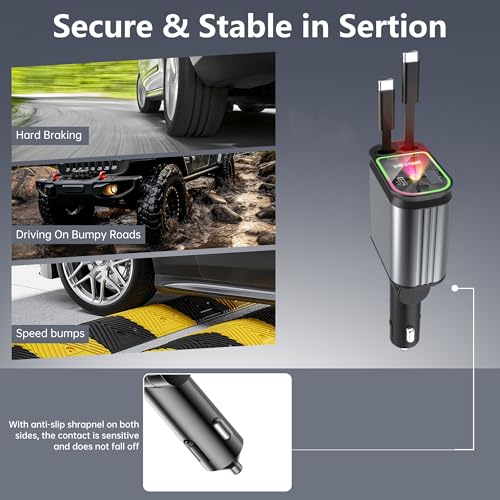 Cargador de coche retráctil 4 en 1 de 66W tipo C y luz estelar para móviles Android e iPhone 6