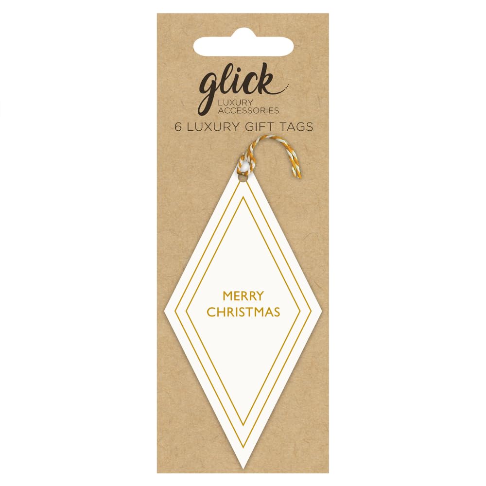 Glick Luxury Christmas Tags, 6 Pack Tie on Labels for Xmas, Cream