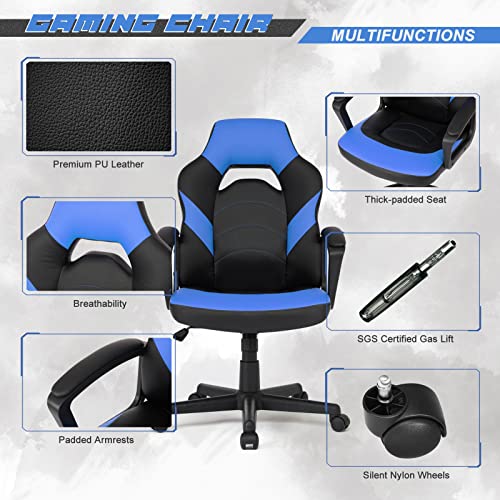 Sedia Gaming, Sedia da Gioco ergonomica, Sedia da Scrivania per Adulti, Sedia da Ufficio Girevole, Sedia da Computer, con Meccanismo d'Inclinazione, Blu - Sedia gaming - Immagine 4