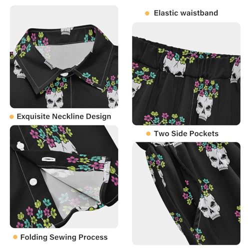 Image of Sunflower Floral Yellow Black Short Sleeve Hawaiian Button Down Shirts and Short Sets for Boys Toddler Summer Outfits