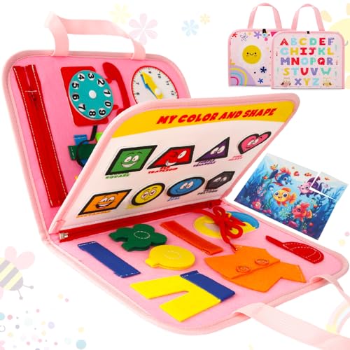 Image of Buauty Busy Board Toddler Toys Montessori Sensory Toys Gifts Age 1-4 Baby Learning Busy Book Kids Preschool Educational Activity Board Airplane Road Car Travel Toys Essentials