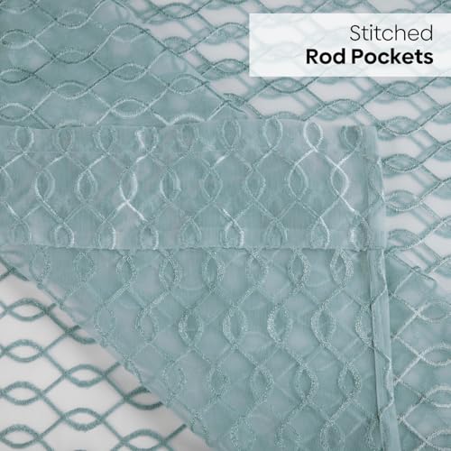 Image of haus & kinder Jacquard Sheer Window Curtains 5 Feet Long Pack of 2 Window Curtains, 5 Feet Curtains for Window, (Abstract Geometric Design, Misty Weave, 114x152cm)
