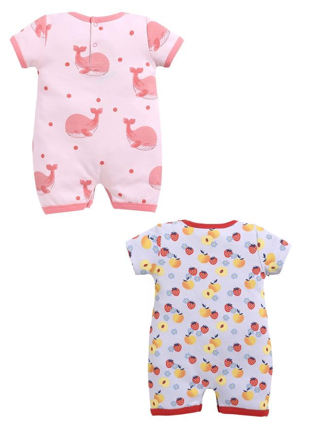 Image of Baby GO Cotton Printed New Born Baby Romper Jumpsuit Bodysuit Pack of 2 | Short Sleeve Sleepsuit | Nightwear | Summer Wear for Infants, Baby Boys and Baby Girls