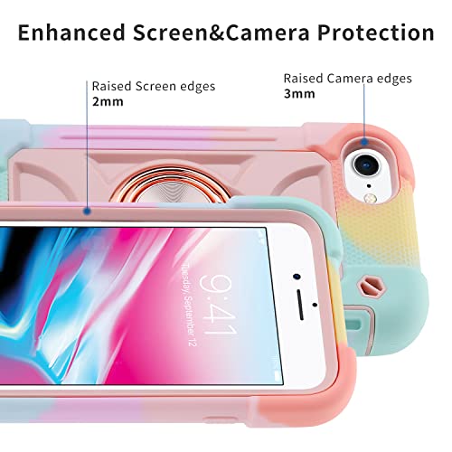 Image of MARKILL Compatible with iPhone with Built-in 360Rotating Ring Stand, Military Grade Drop Protection Full Body Rugged Heavy Duty Case Durable Cover (Rainbow Pink, iPhone 8 Plus /7 Plus /6Plus)
