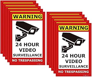 10 Pack 24 Hour Video Surveillance Sign, Wisdompro CCTV Security Camera Sign, 4 x 6 Inch No Trespassing Warning Sticker, Indoor or Outdoor Use for Home, Business - UV Protected & Waterproof