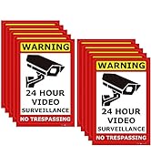 Wisdompro 10 Pack 24 Hour Video Surveillance Sign, 4 x 6 Inch No Trespassing Warning Sticker Secu...