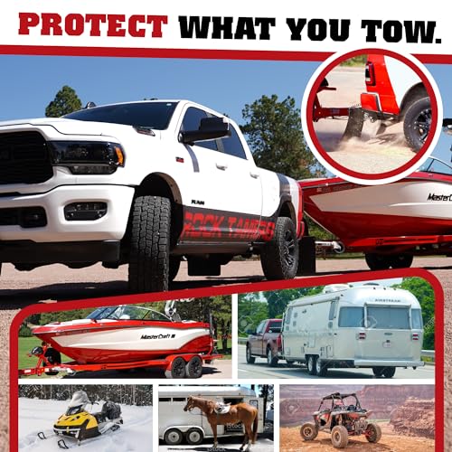 Image of Rock Tamers 00110 - 2.5 inch Official Mudflap System - 2.5 inch Hitch Receiver - Hitch Mounted Mud Flaps to Protect What You Tow - Removeable and Adjustable-Black /Stainless Steel - 1 System