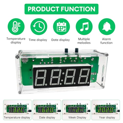 Image of DIY Digital Kit, Soldering Practice Electronics Alarm Clock Soldering Project, Transparent Case, with PCB, Digital Display, with Adjustable Brightness for Beginners & STEM Learning