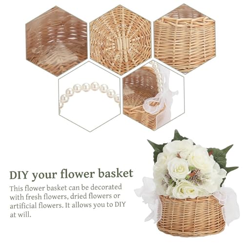 Cesta de mimbre infantil Gcroet con lazo decorativo para niña de flores 8