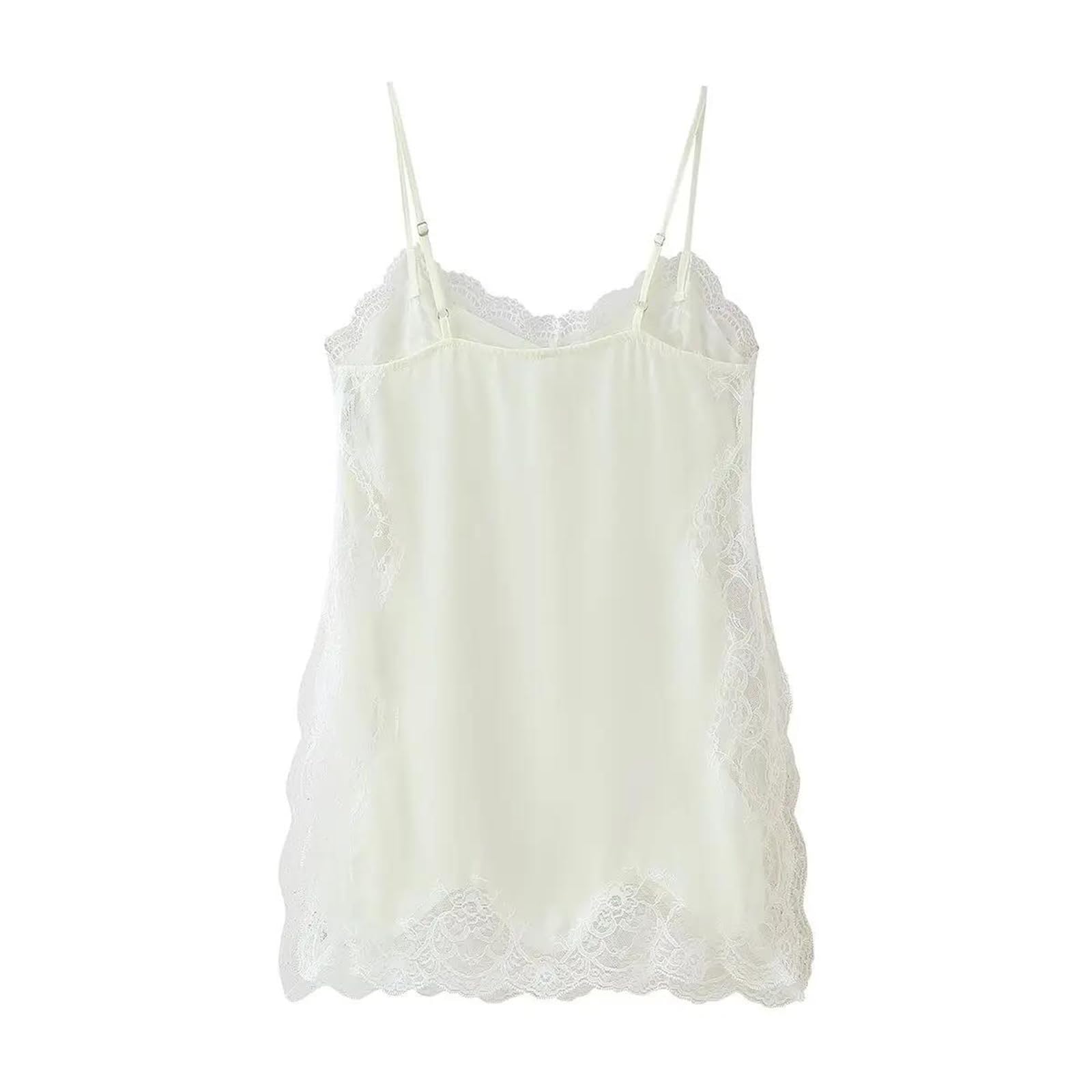 Generico Top da Donna con Scollo a V, in Pizzo, con Spalline Sottili, Stile Sexy, Senza Maniche, Stile Festa, Senza Schienale (Pnnrk Large)
