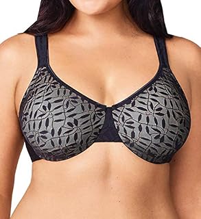 Olga Women's Women's Sheer Leaves Minimizer Bra Bra, Rich Black/Gray Contrast, 38DD