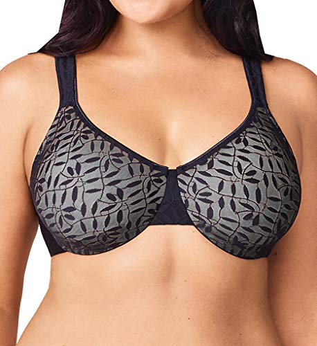 Olga Women's Women's Sheer Leaves Minimizer Bra Bra, Rich Black/Gray Contrast, 38DD